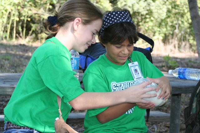 children working on science project